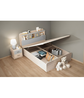 Queen Size Wooden Gas Lift Bed with Storage and Bedside Table - Kelvin